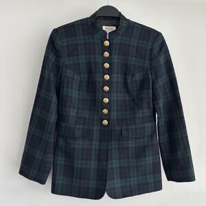 Vintage Talbots Blazer 2P Green Navy Blackwatch Tartan Plaid Wool Equestrian